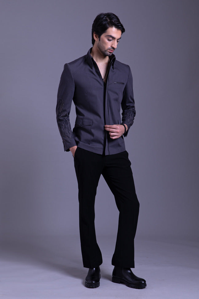 Gray Embroidered Shacket