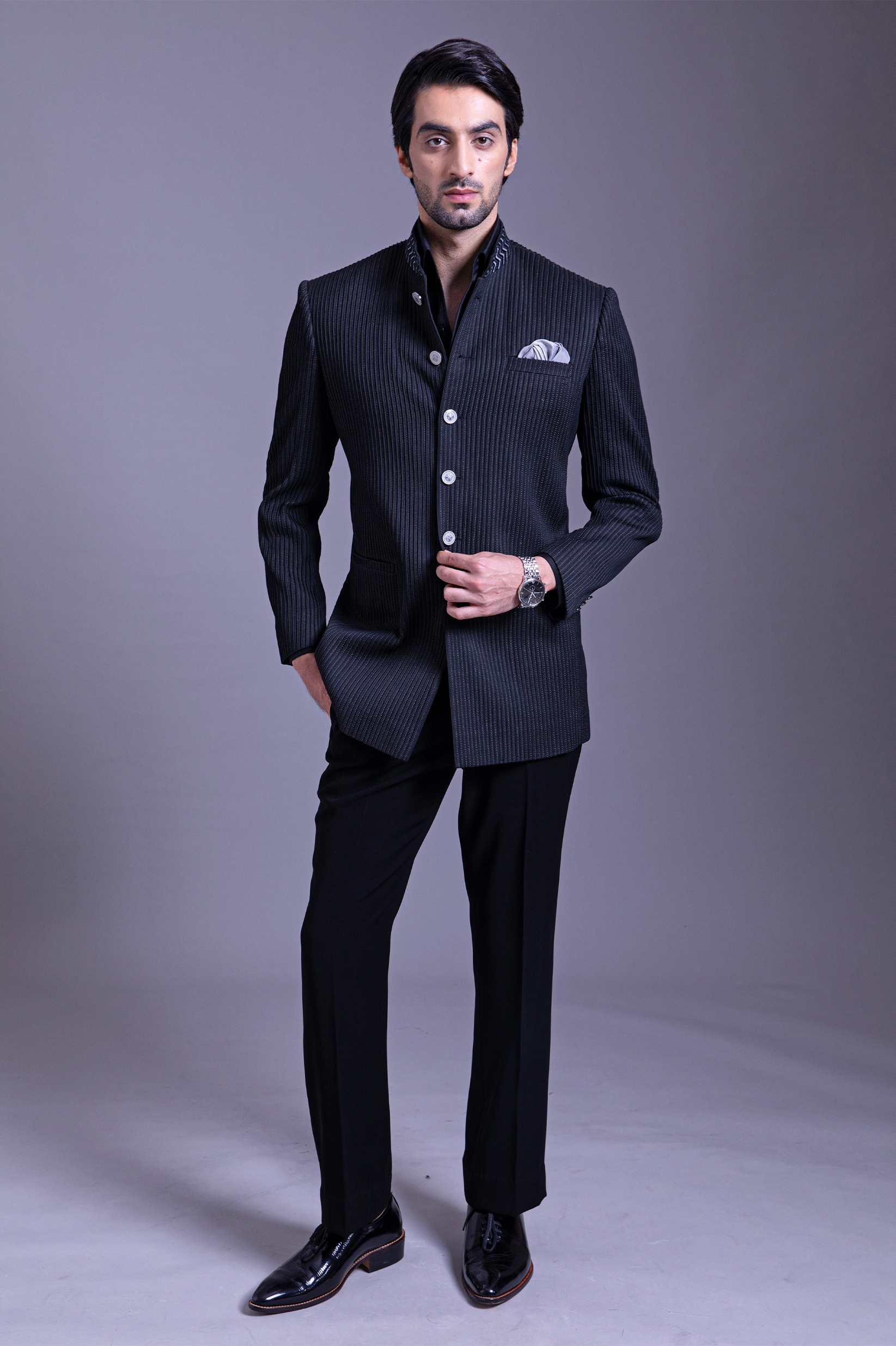 The Obsidian Pintuck Embroidered Bandghala