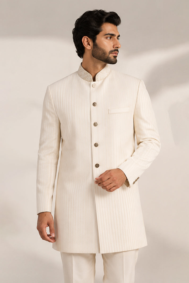 Ivory Pinstripe Indo-Western