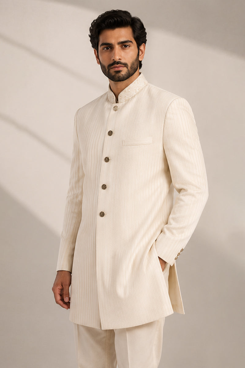 Ivory Pinstripe Indo-Western