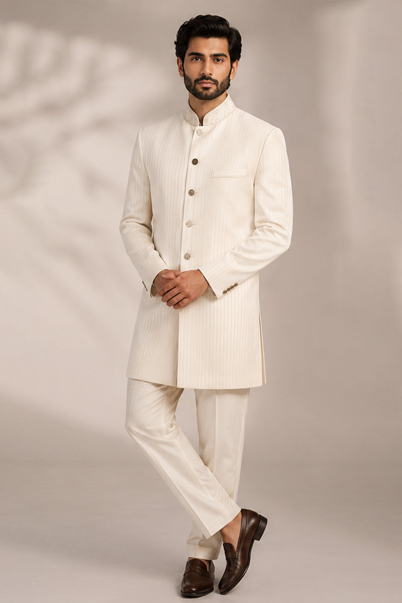 Ivory Pinstripe Indo-Western