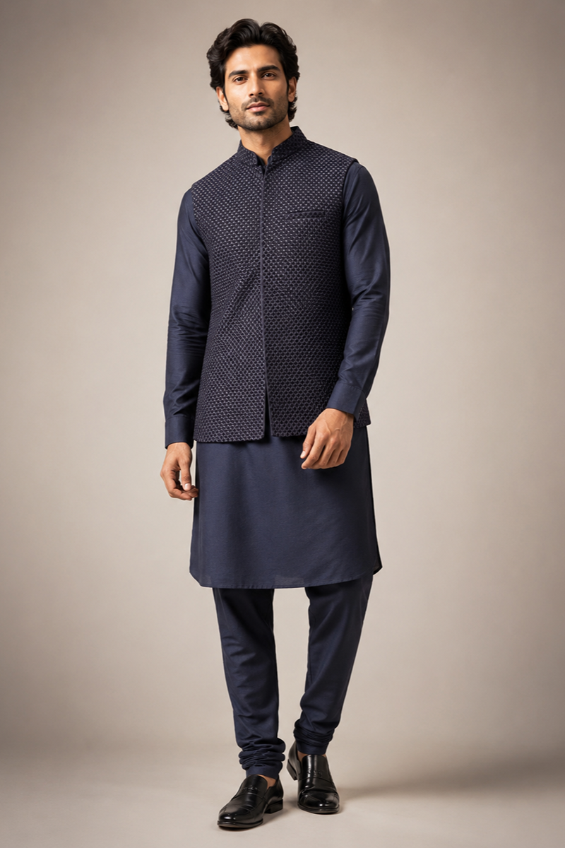 Midnight Texture Nehru Set