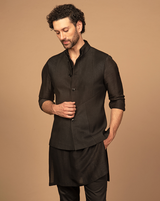 Black Pintuck Nehru Jacket Kurta Set