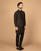 Black Pintuck Nehru Jacket Kurta Set