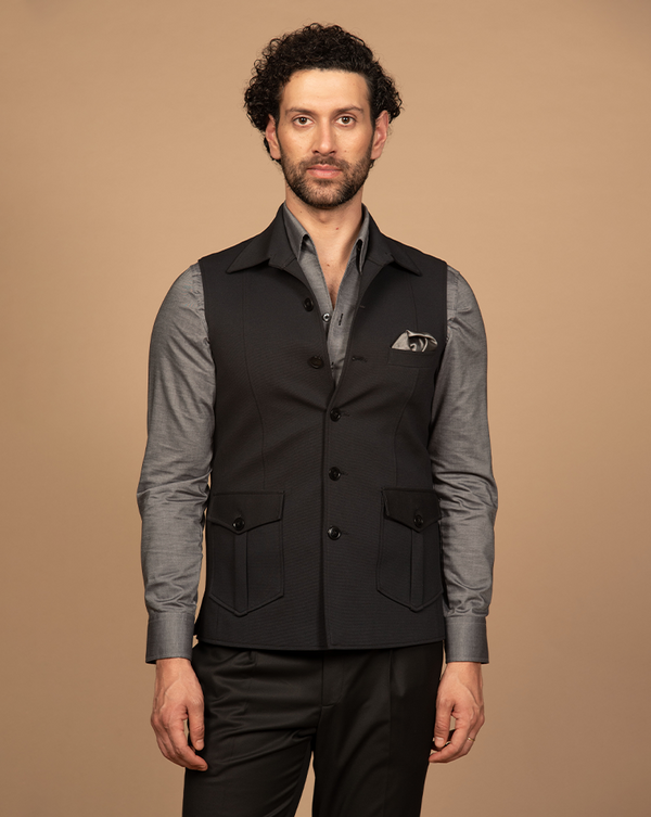 Black Shirt Collar Waist Coat