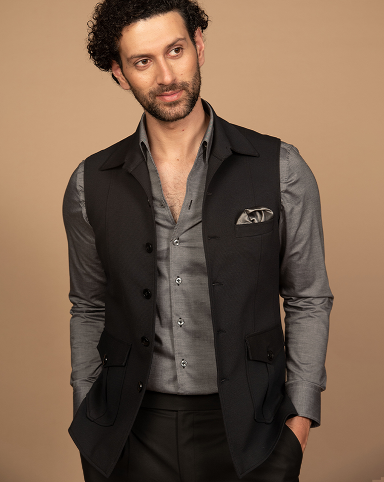 Black Shirt Collar Waist Coat