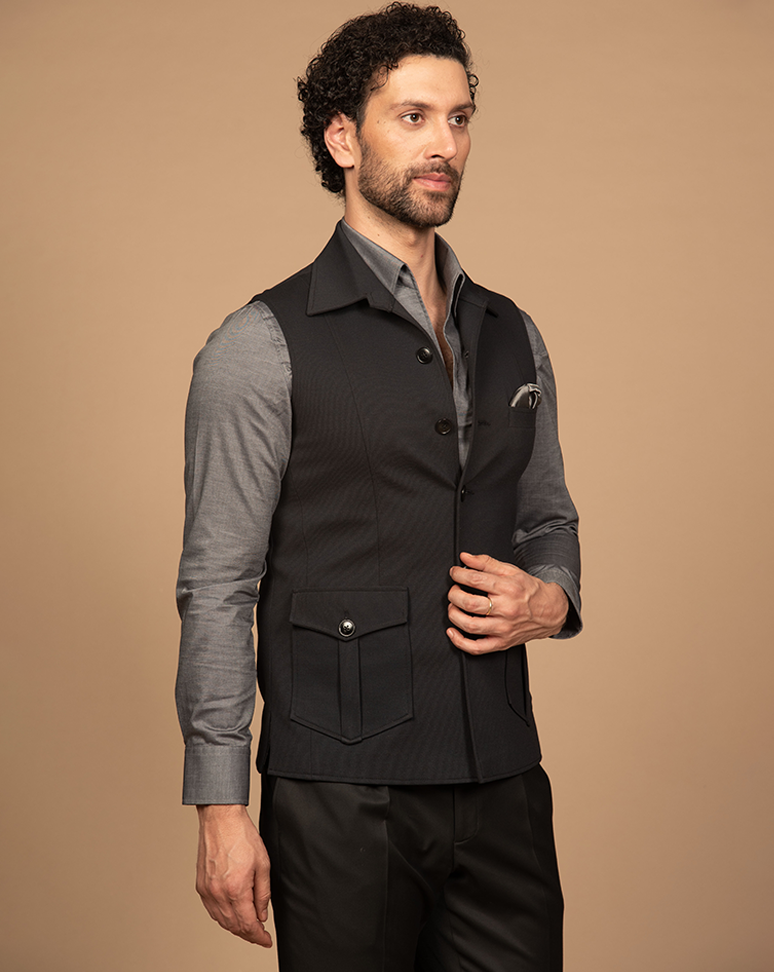 Black Shirt Collar Waist Coat