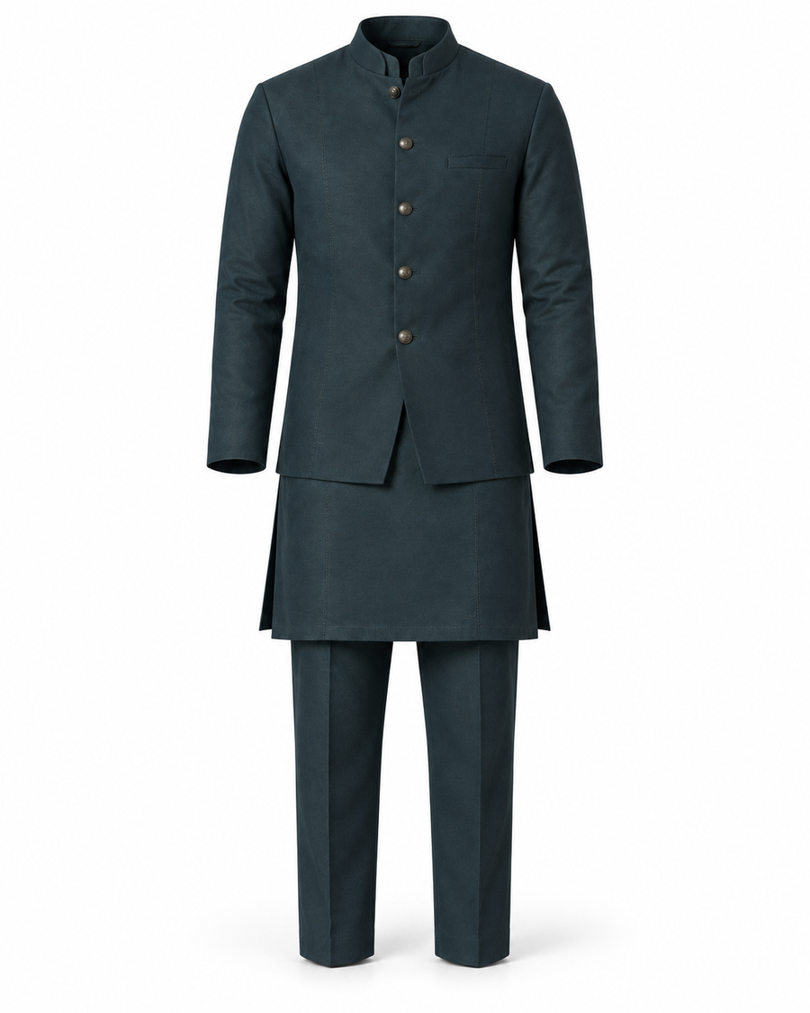 Deep Teal Kurta Jacket Set