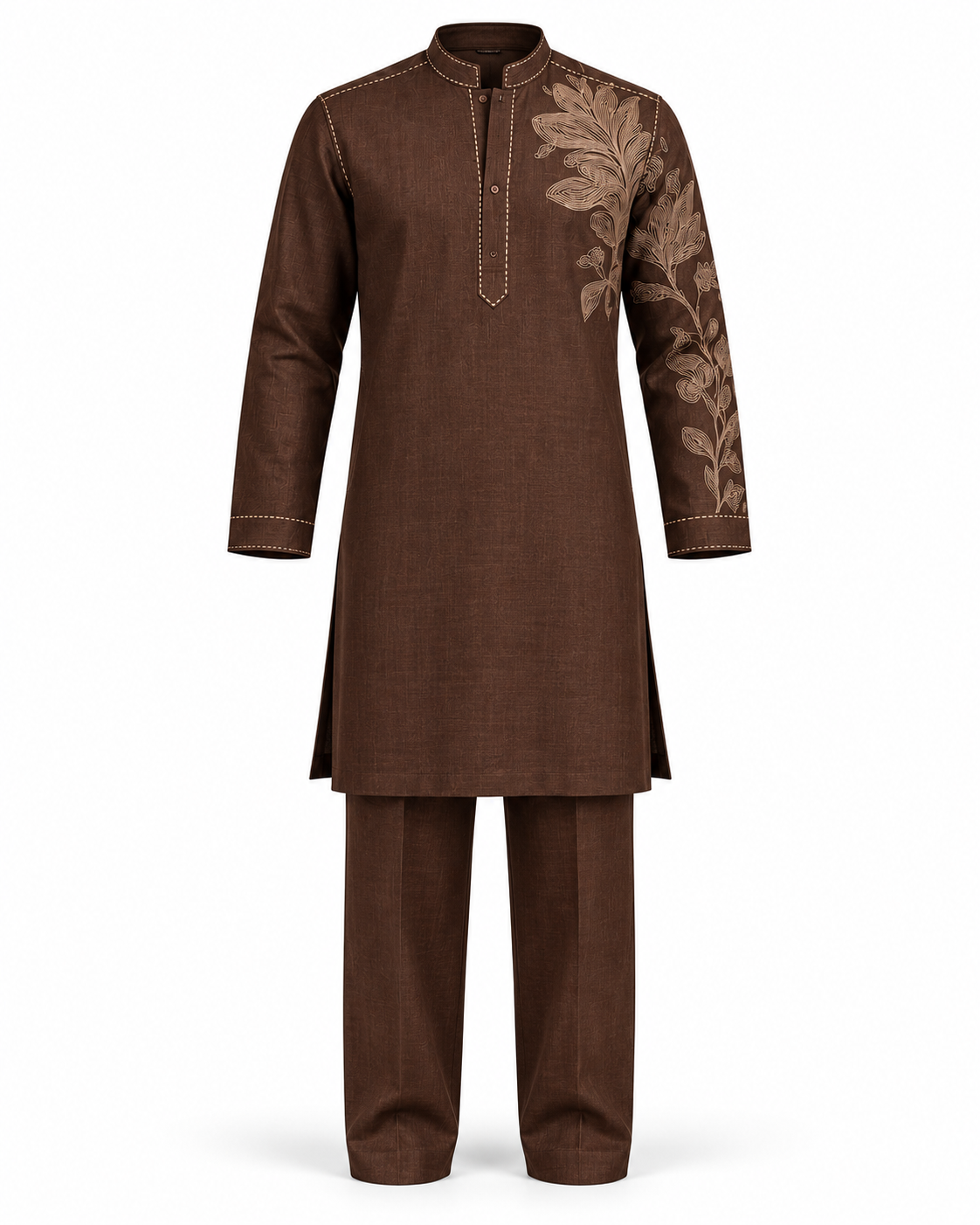 Chocolate Brown Floral Kurta