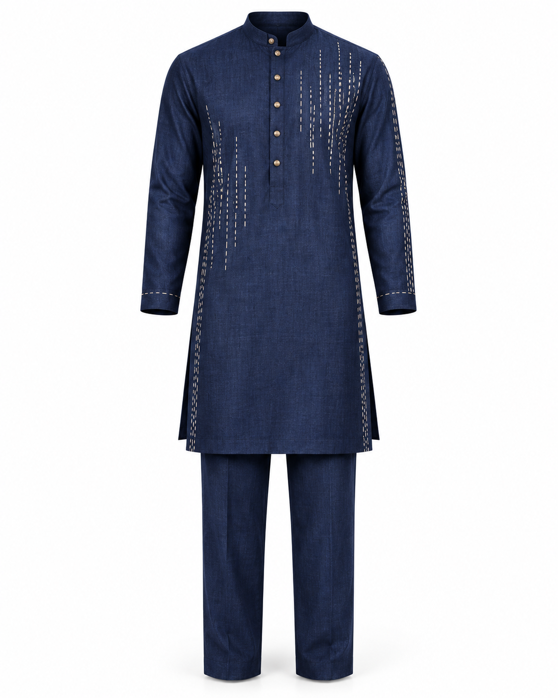 Navy Linear-Stitch Kurta