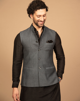 Grey Embroidered Nehru Jacket Kurta Set