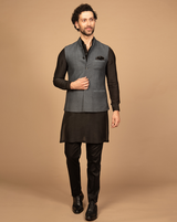 Grey Embroidered Nehru Jacket Kurta Set