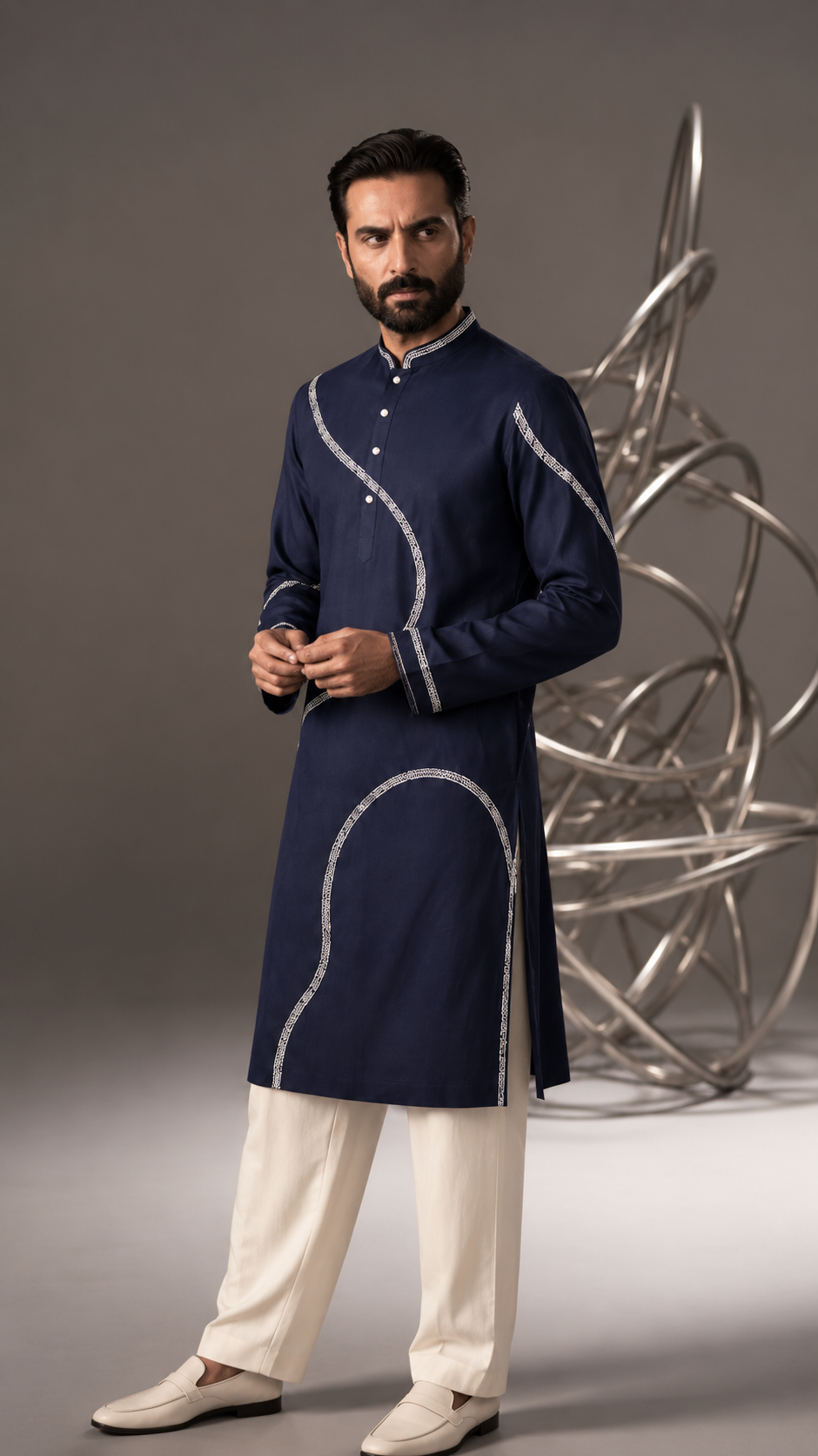 Navy Silver-Detail Kurta