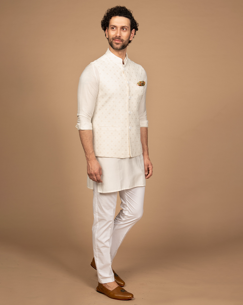 Micro Sequins Work Nehru Jacket Kurta Set