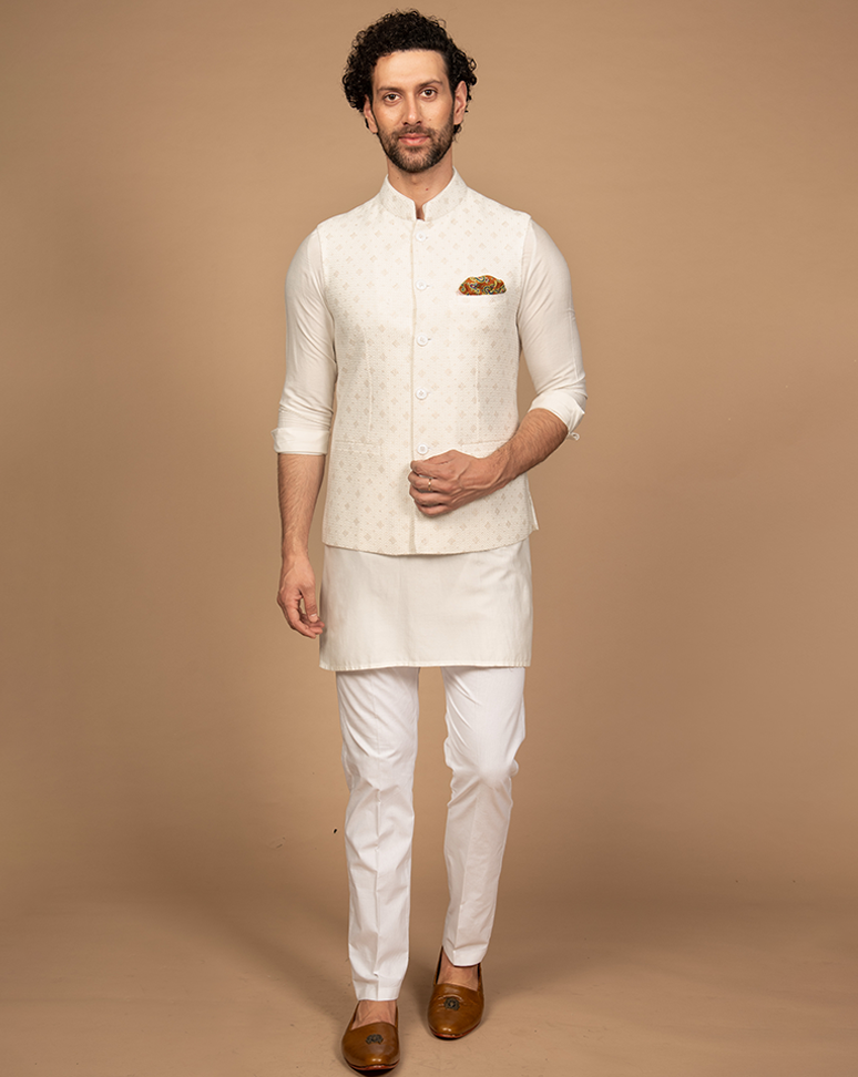 Micro Sequins Work Nehru Jacket Kurta Set