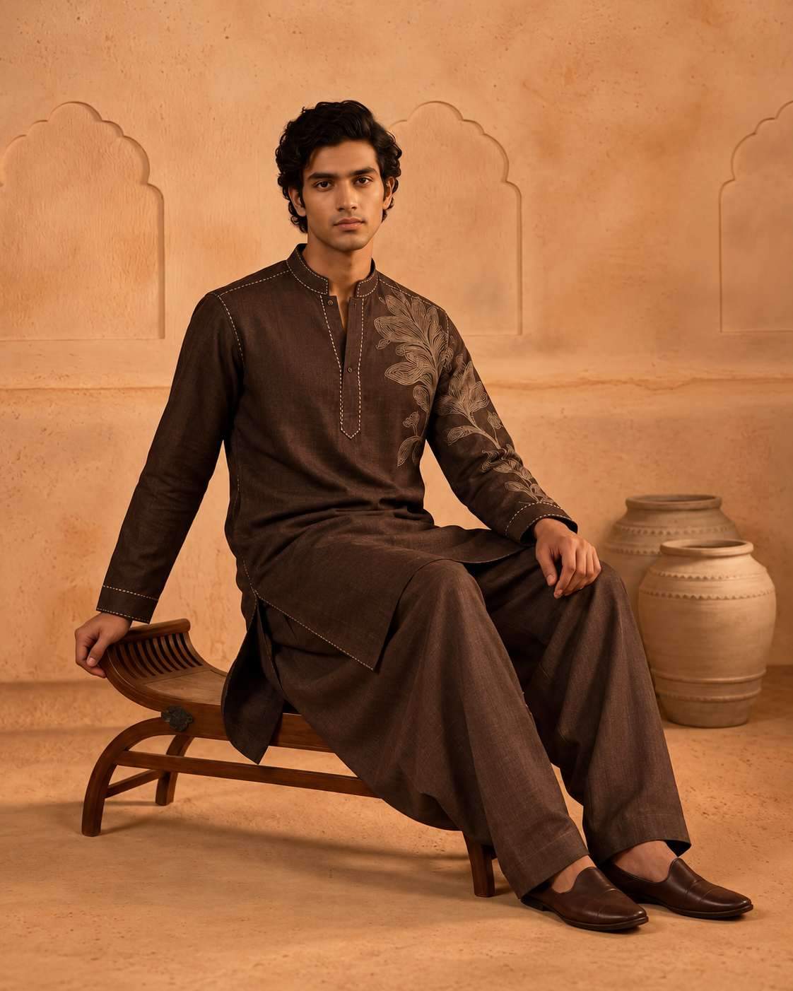 Chocolate Brown Floral Kurta
