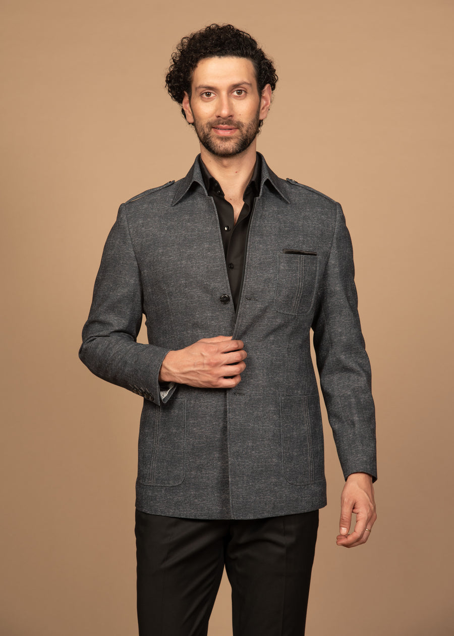 Grey Self Textured Shacket