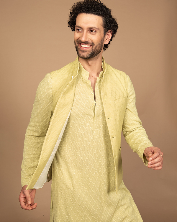 Light Green Jacket Nehru Kurta Set