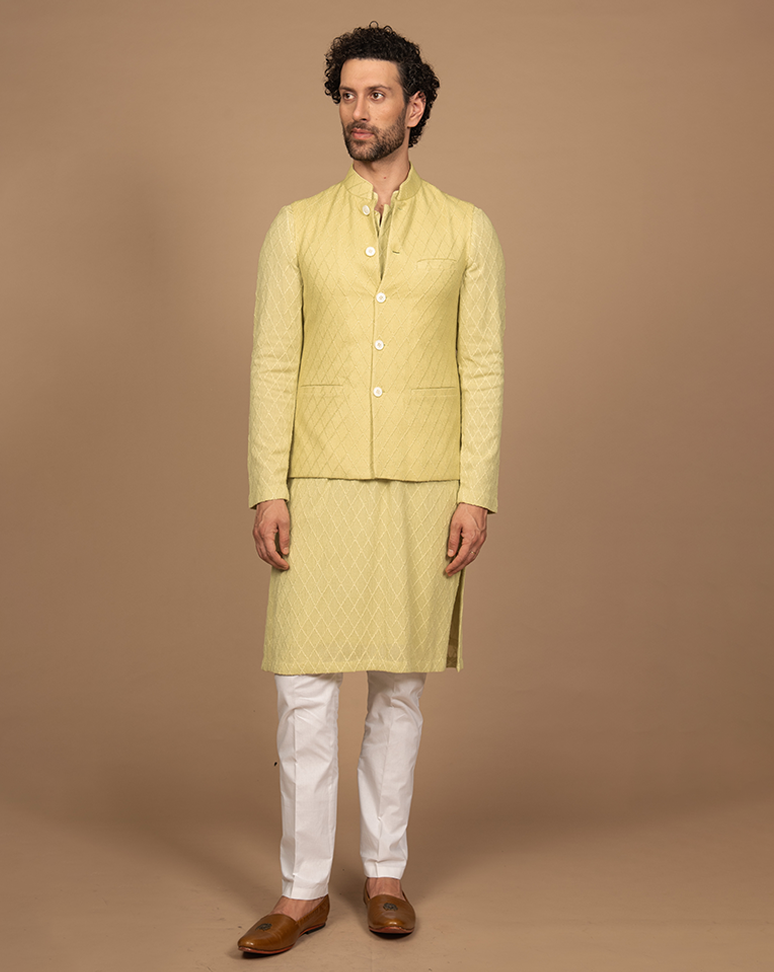 Light Green Jacket Nehru Kurta Set