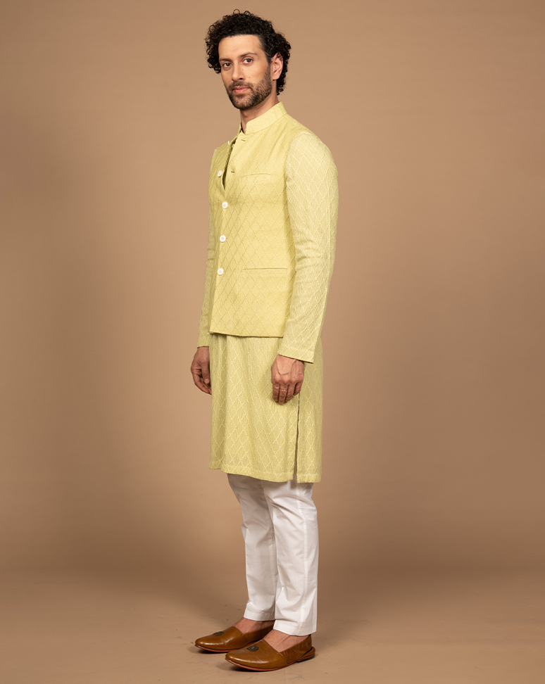 Light Green Jacket Nehru Kurta Set