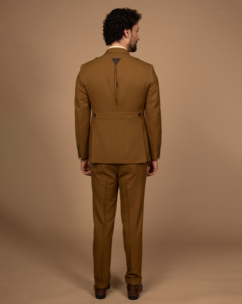 Mustard Leather Detailed Suit