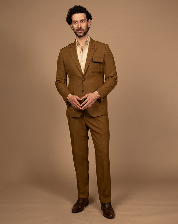 Mustard Leather Detailed Suit