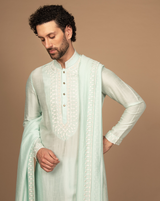 Sea Green Embroidered Kurta Stole Set