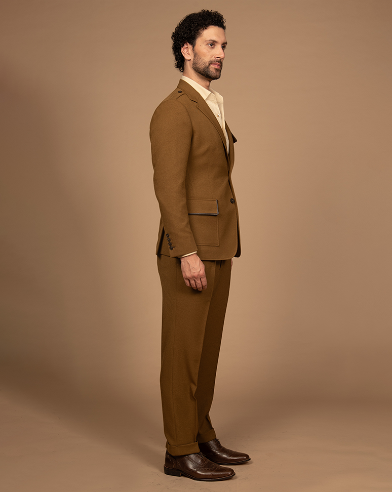 Mustard Leather Detailed Suit