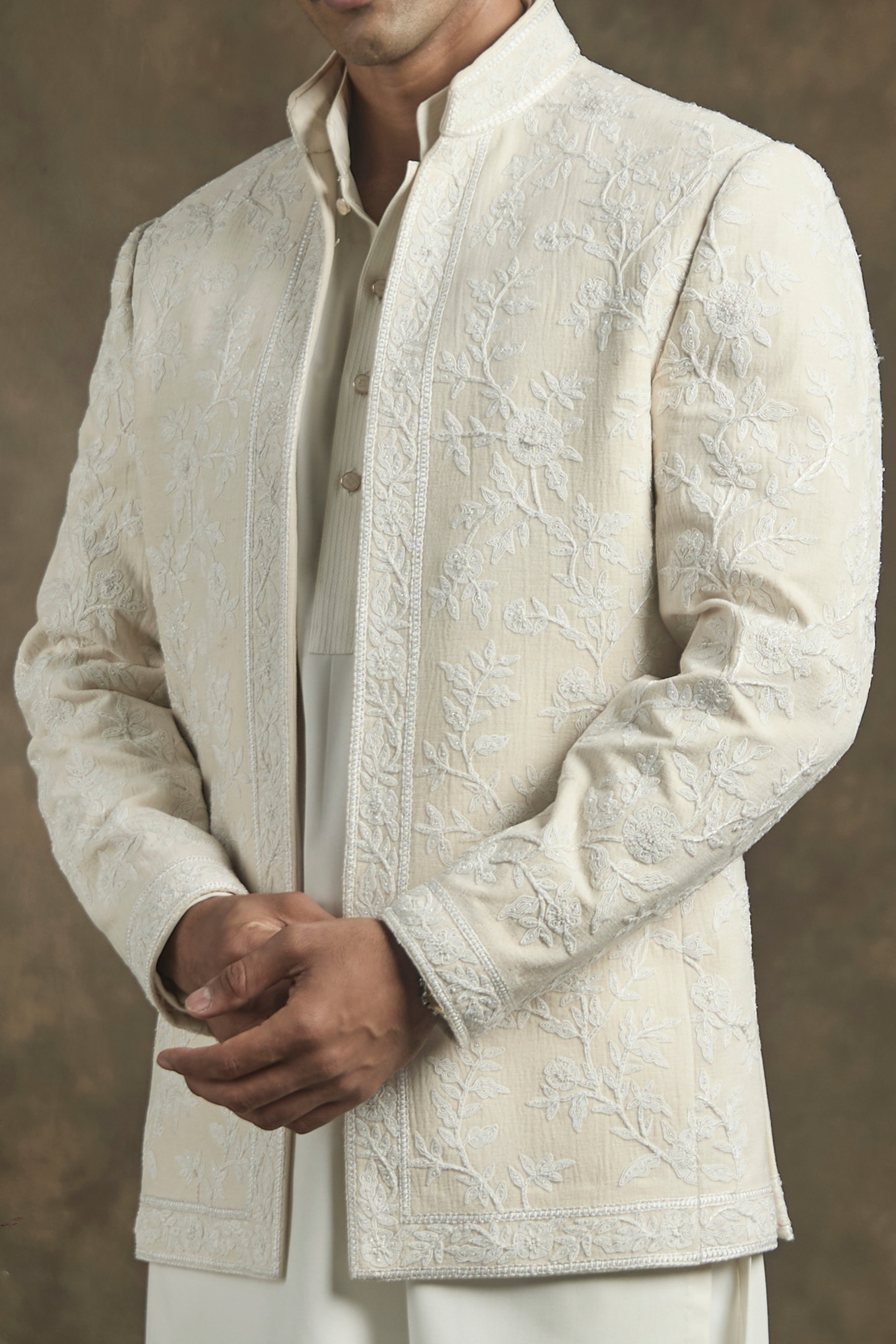 Cream Embroidered Bandhgala Ensemble