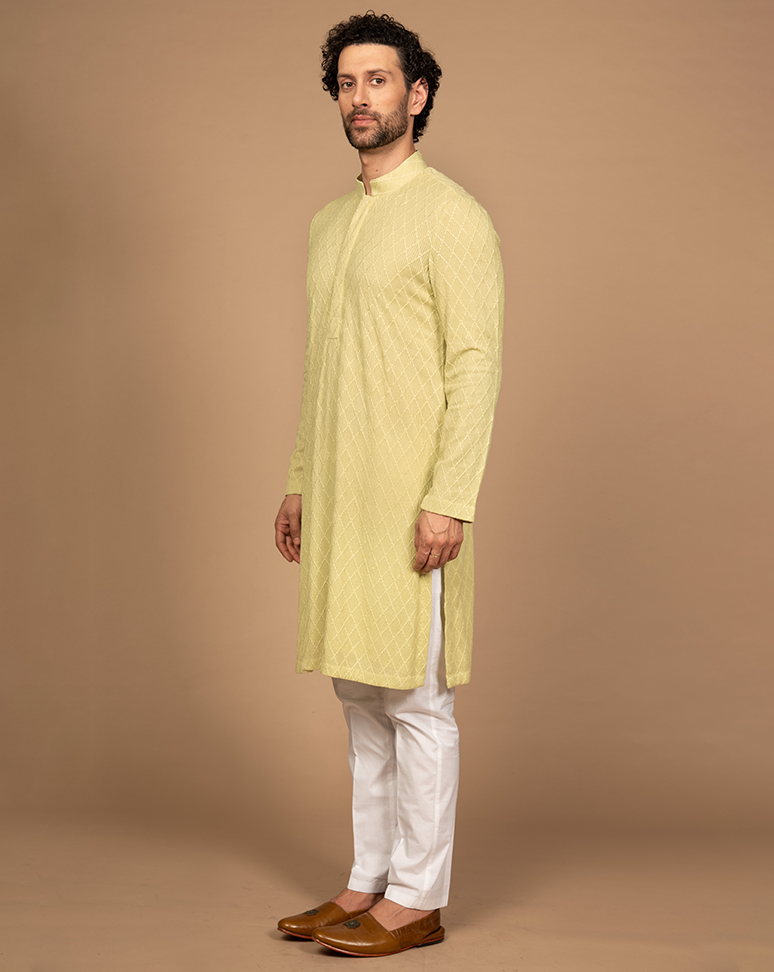 Embroidered Lemon Green Kurta Set