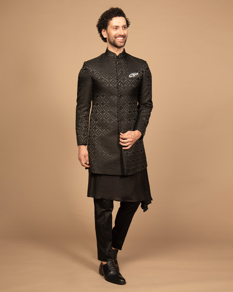 Black Jacquard Indo Western