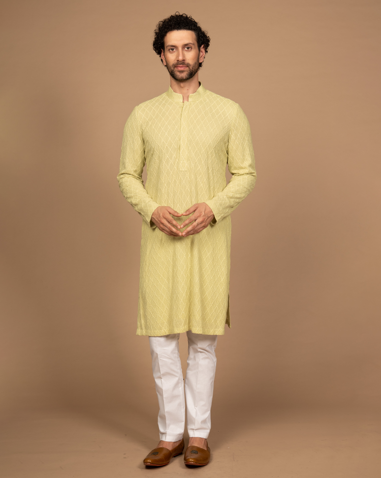 Embroidered Lemon Green Kurta Set