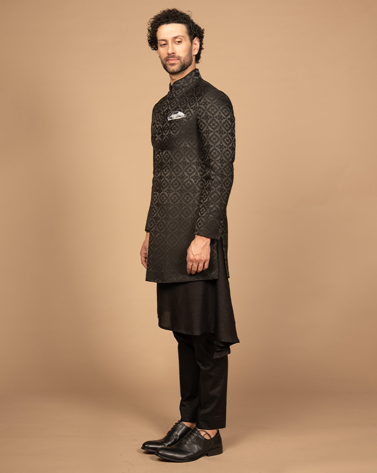 Black Jacquard Indo Western