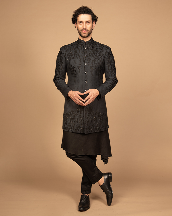 Grey Heavy Embroidered Indo Western