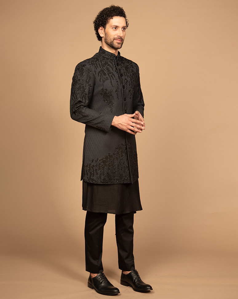 Grey Heavy Embroidered Indo Western