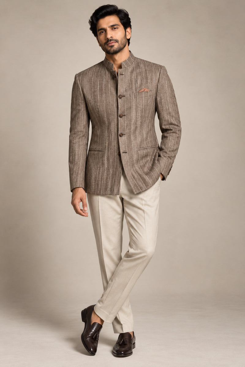 Mocha Pinstripe Bandhgala
