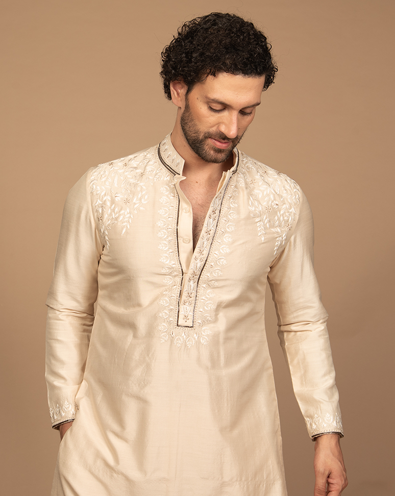 Beige Embroidered Kurta Set