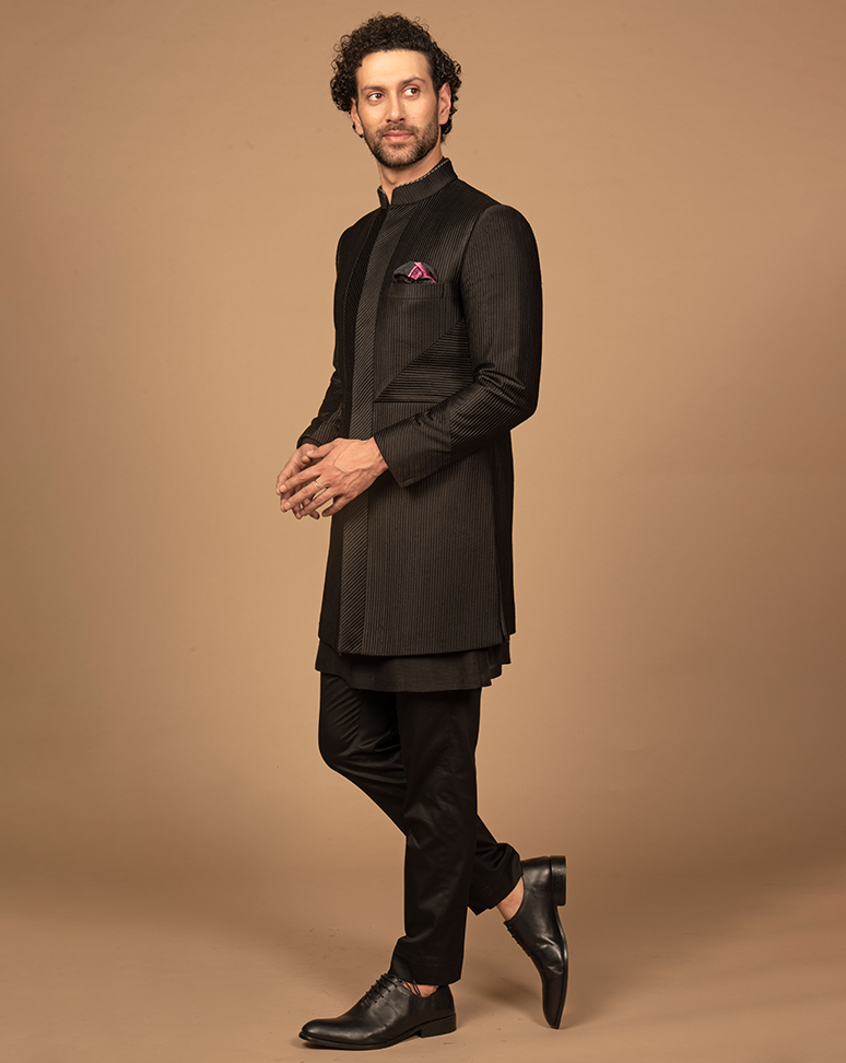 Black Embroidered Indo western