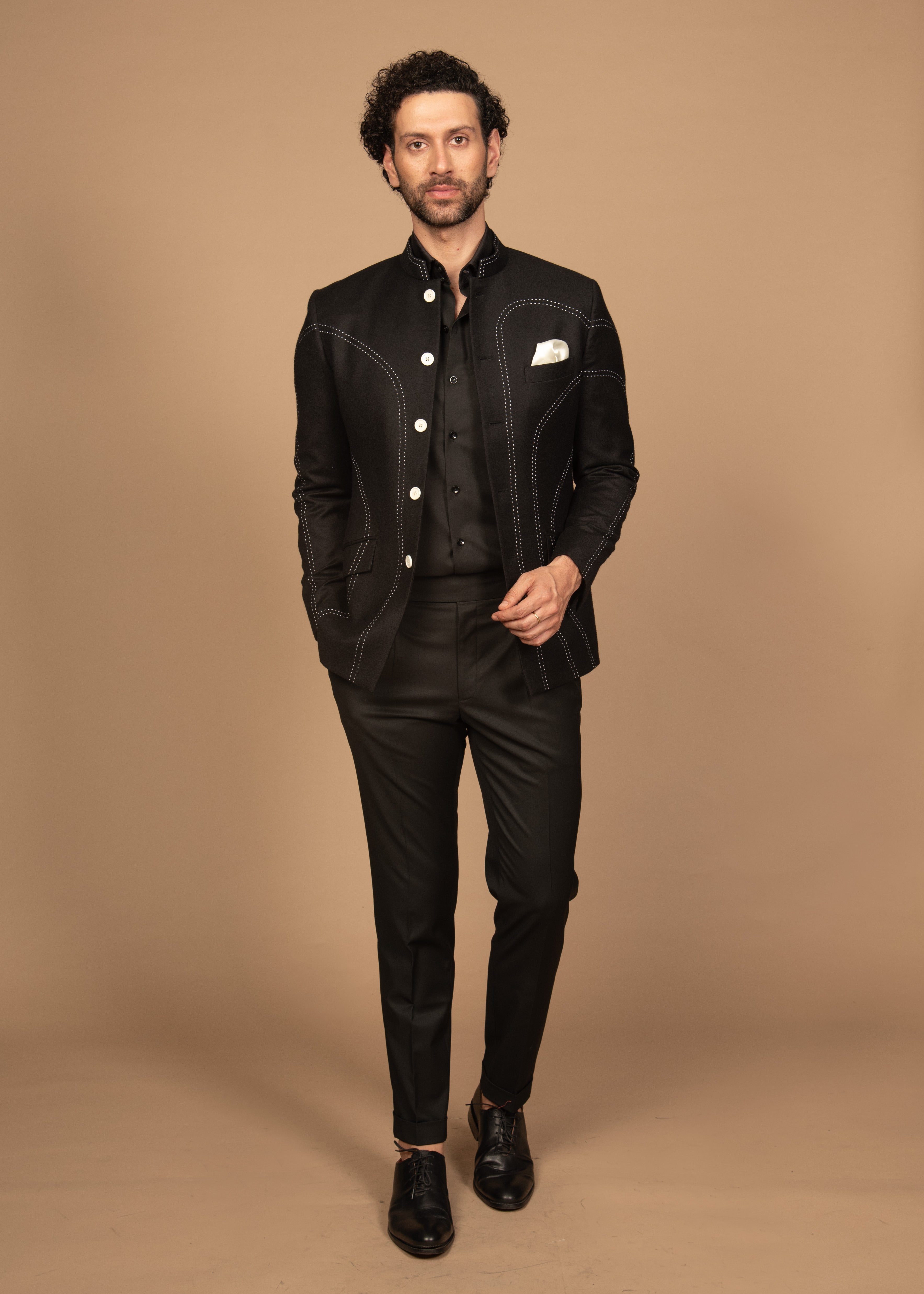 Black thread work Bandhgala Jacket