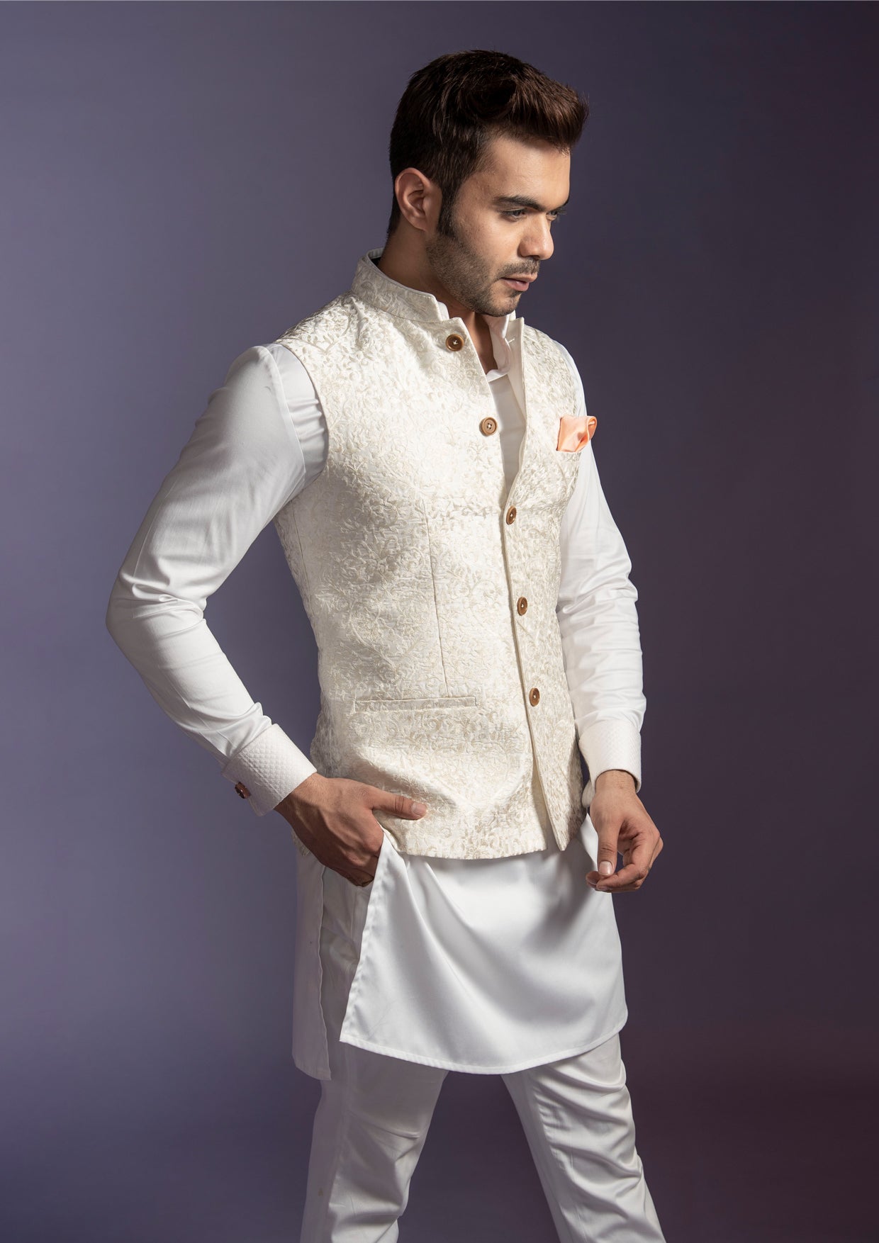 White Nehru Jacket Set