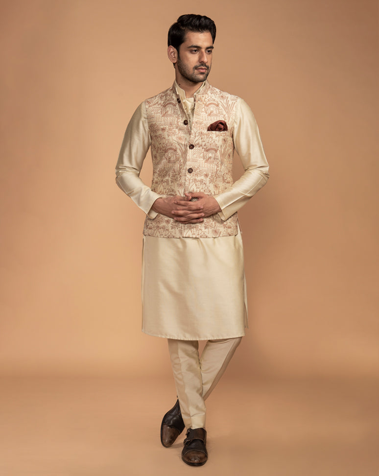 Brown Embroidered Nehru Jacket