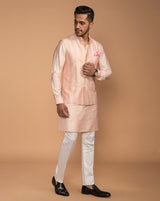 Peach Thread Embroidered Nehru Jacket Set