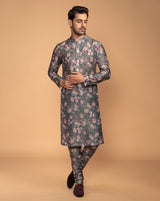 Grey Floral Print Kurta