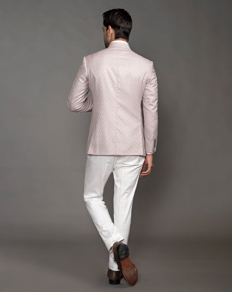 Pink Jacquard Bandgala