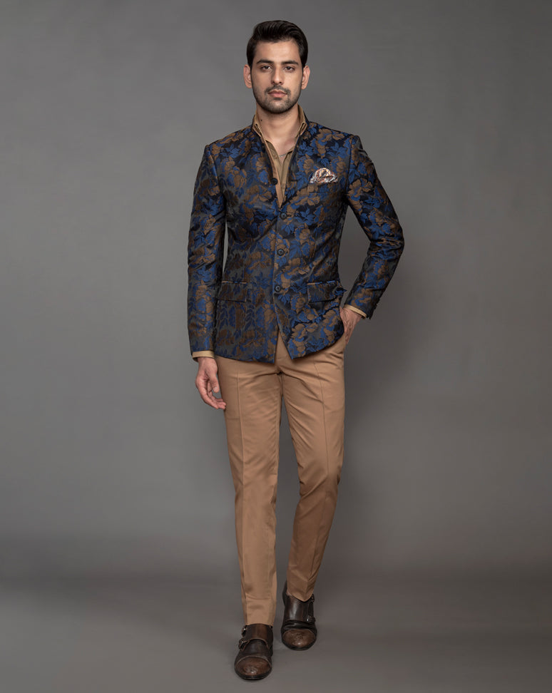 Floral Jacquard Bandgala Jacket