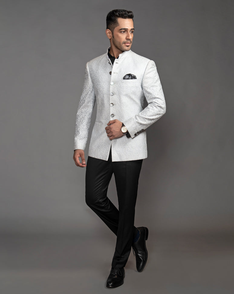 Silver Embroidered Bandhgala Jacket