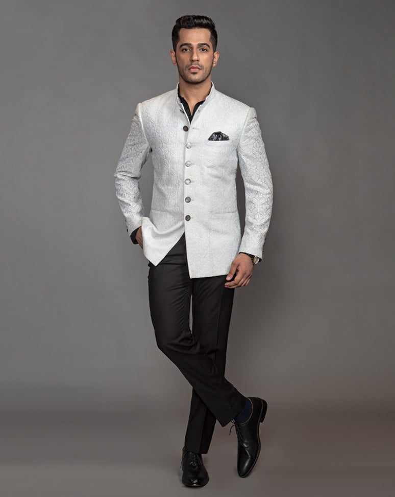 Silver Embroidered Bandhgala Jacket