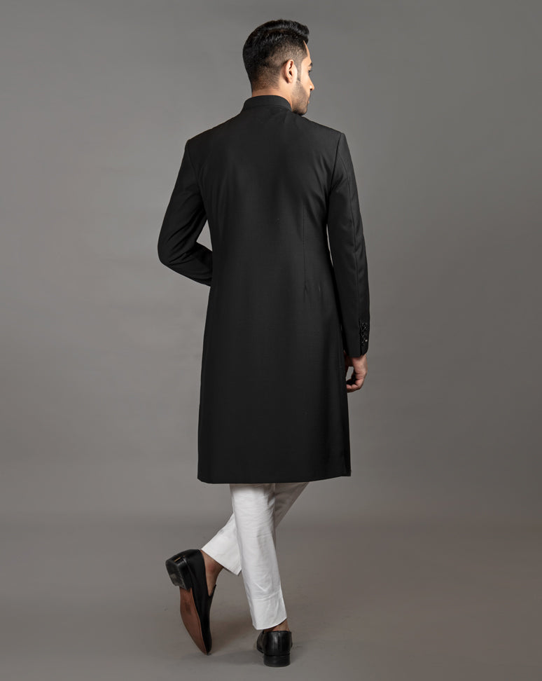 Black Solid Sherwani