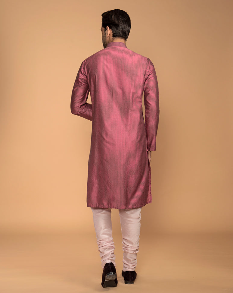 Rose pink multi stitch kurta