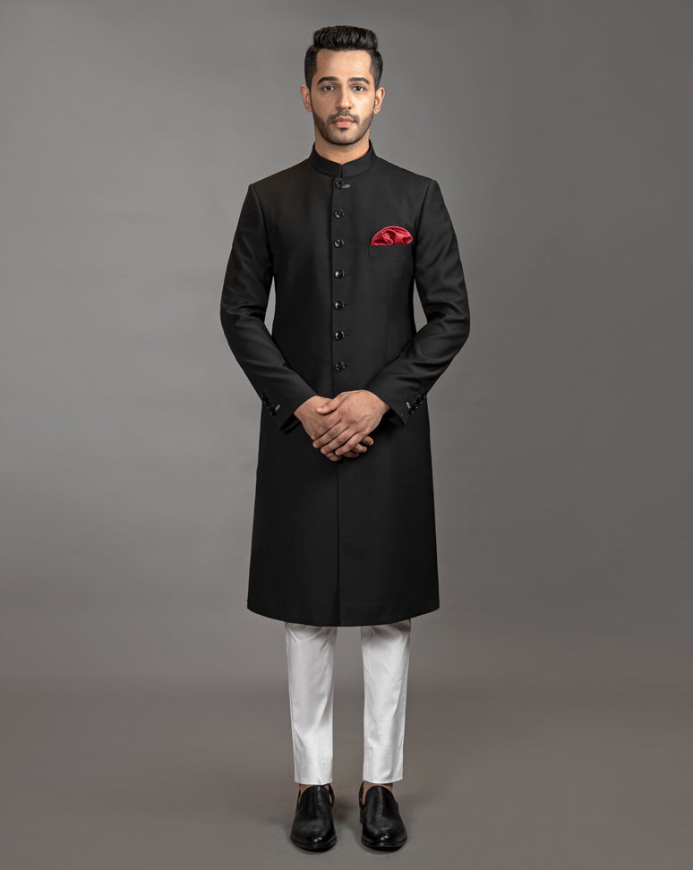 Black Solid Sherwani